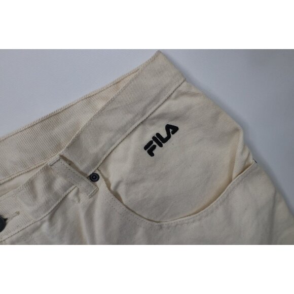 Deadstock Vintage 90s Fila Mens 38x34 Spell Out Baggy Skateboard Jeans Cream - Picture 7 of 16